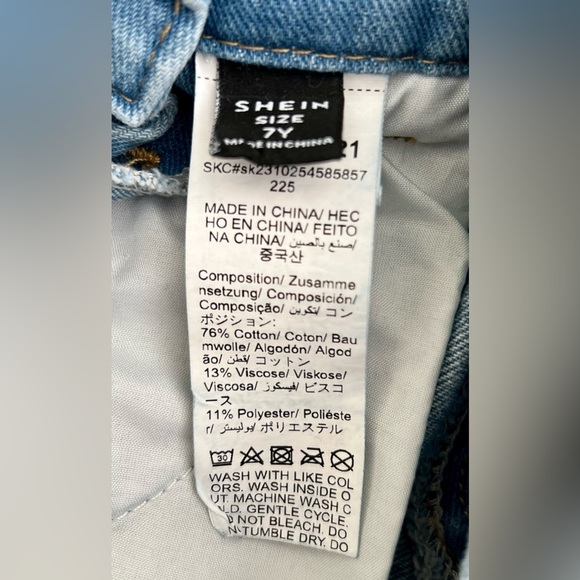 SHEIN Girls Distressed Denim Shortalls Size 7Y - Picture 3 of 4